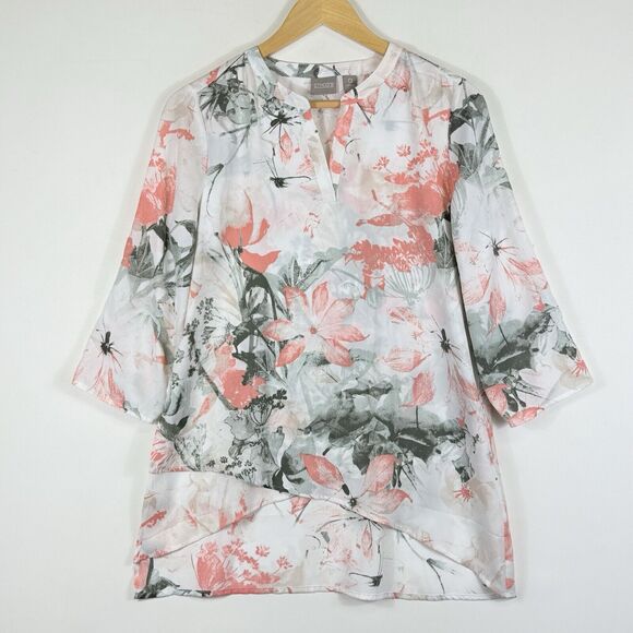 Chico's Tops - Chico's Top Women 0 Small  Peach Green‎ White Floral Coastal Flowy Sheer Shirt